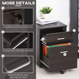 Vinsetto 2-Drawer Locking Mobile Filing Cabinet on 5 Wheels – Under-Desk Home Office Storage, Brown