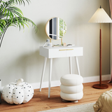 HOMCOM Modern Dressing Table with 2 Drawers & Round Mirror – Bedroom Vanity Table, White