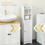 kleankin Freestanding Bathroom Storage Unit with Adjustable Shelf and Toilet Roll Holder – Slim, White