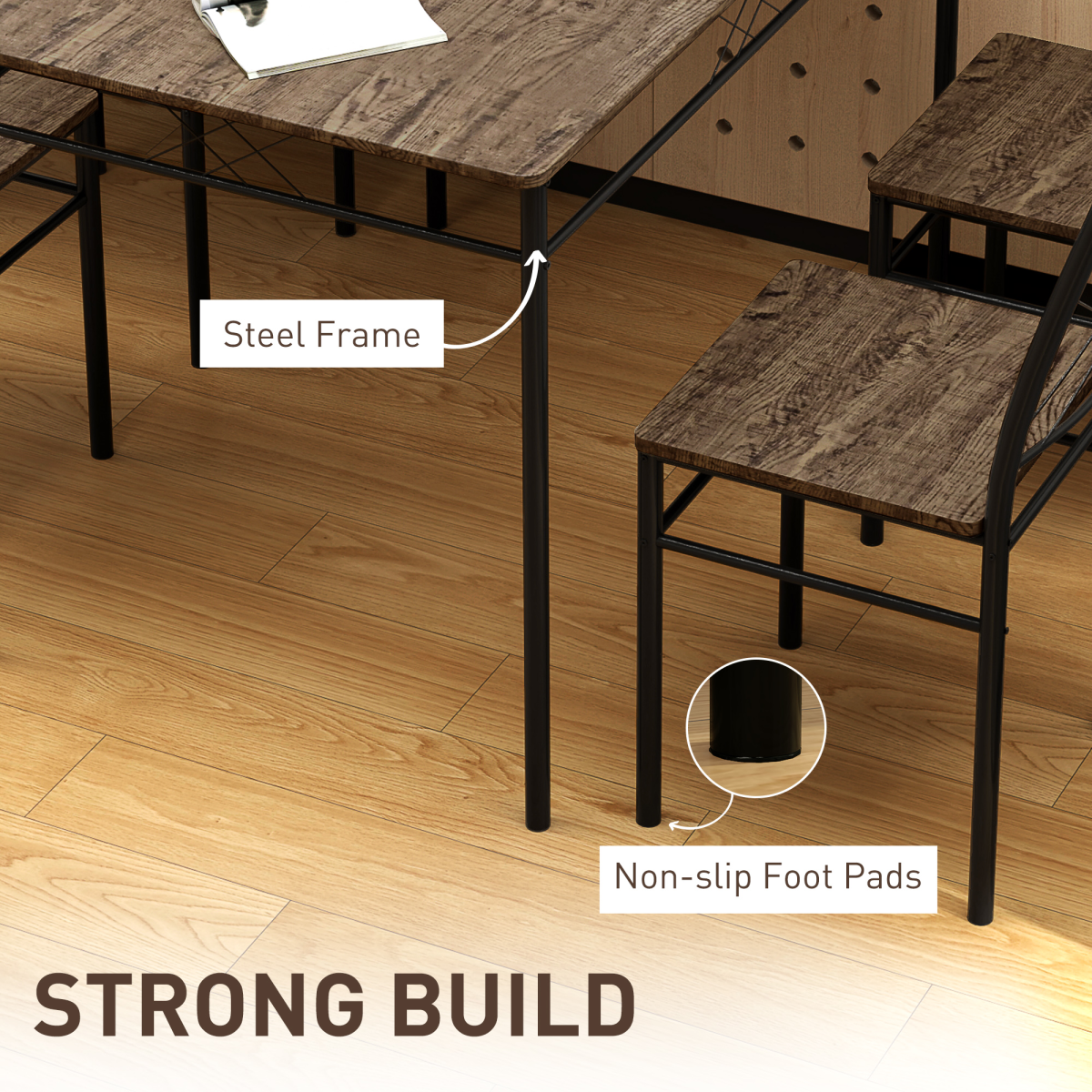 HOMCOM 5 Piece Space-Saving Dining Table & 4 Chairs Set – Industrial-Style Family Dining, Oak