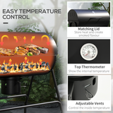 Outsunny Barrel Charcoal BBQ Grill Trolley with Ash Catcher, Thermometer & Warming Rack – Black Steel