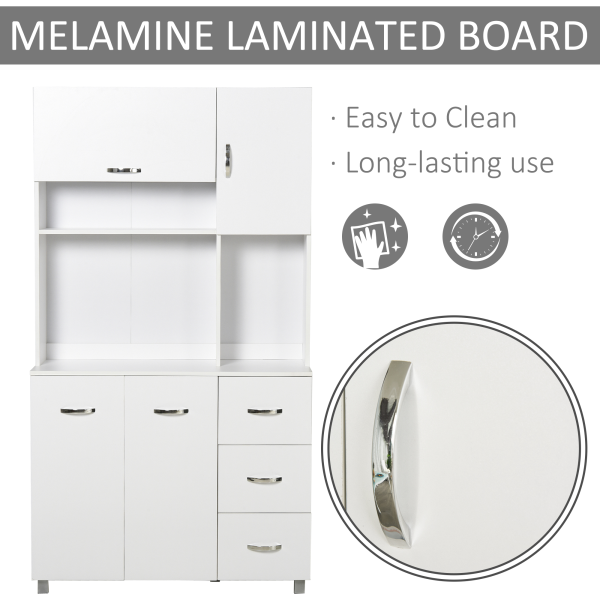 Freestanding Kitchen Storage Cabinet with Cupboards, Drawers & Open Shelf – Versatile Kitchen Unit, White