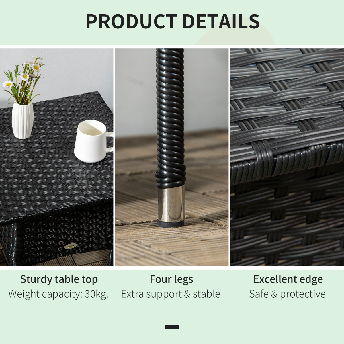 Outsunny PE Rattan Outdoor Coffee Table with Galvanised Steel Frame – Patio & Garden Side Table, Black