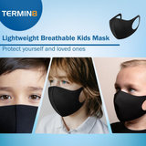 Termin8 Lightweight Breathable Reusable Face Mask for Kids – Double Layer, Polyester and Spandex, Black