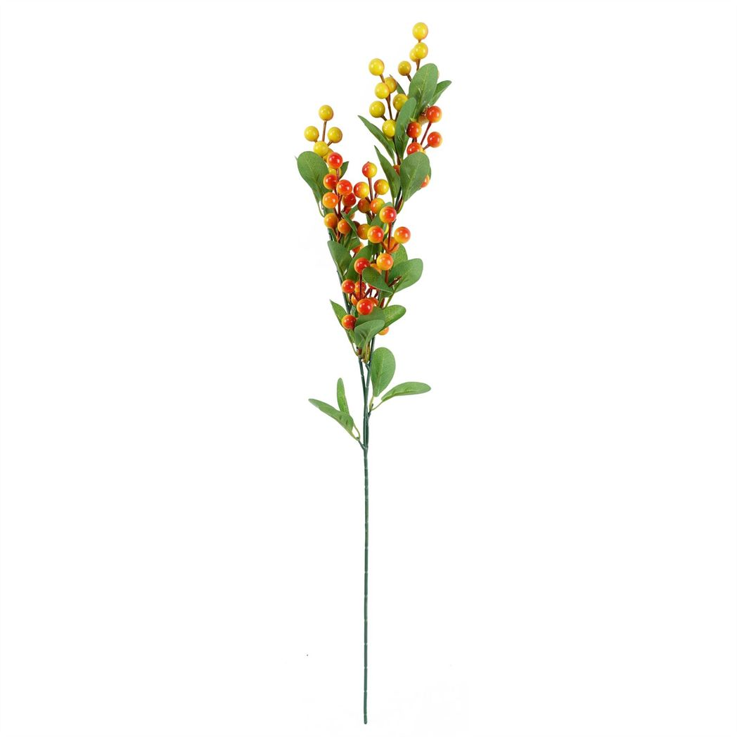 Leaf 70cm Artificial Orange Berry Spray – Plastic Leaves, Faux Stem for Arrangements and Decoration