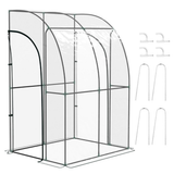 Walk-In Lean-To Wall Greenhouse with Steel Frame, Plastic Cover & 2 Zipped Doors – 143 x 118 x 212cm
