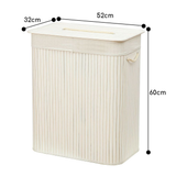 Rectangular Bamboo Laundry Basket with Lid, Divider & Rope Handles – Storage Organiser for Bathroom & Laundry Room, White