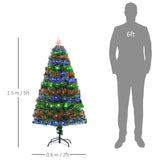 HOMCOM 5ft Pre-Lit Artificial Christmas Tree with Multi-Coloured Fibre Optic and LED Lights – Green