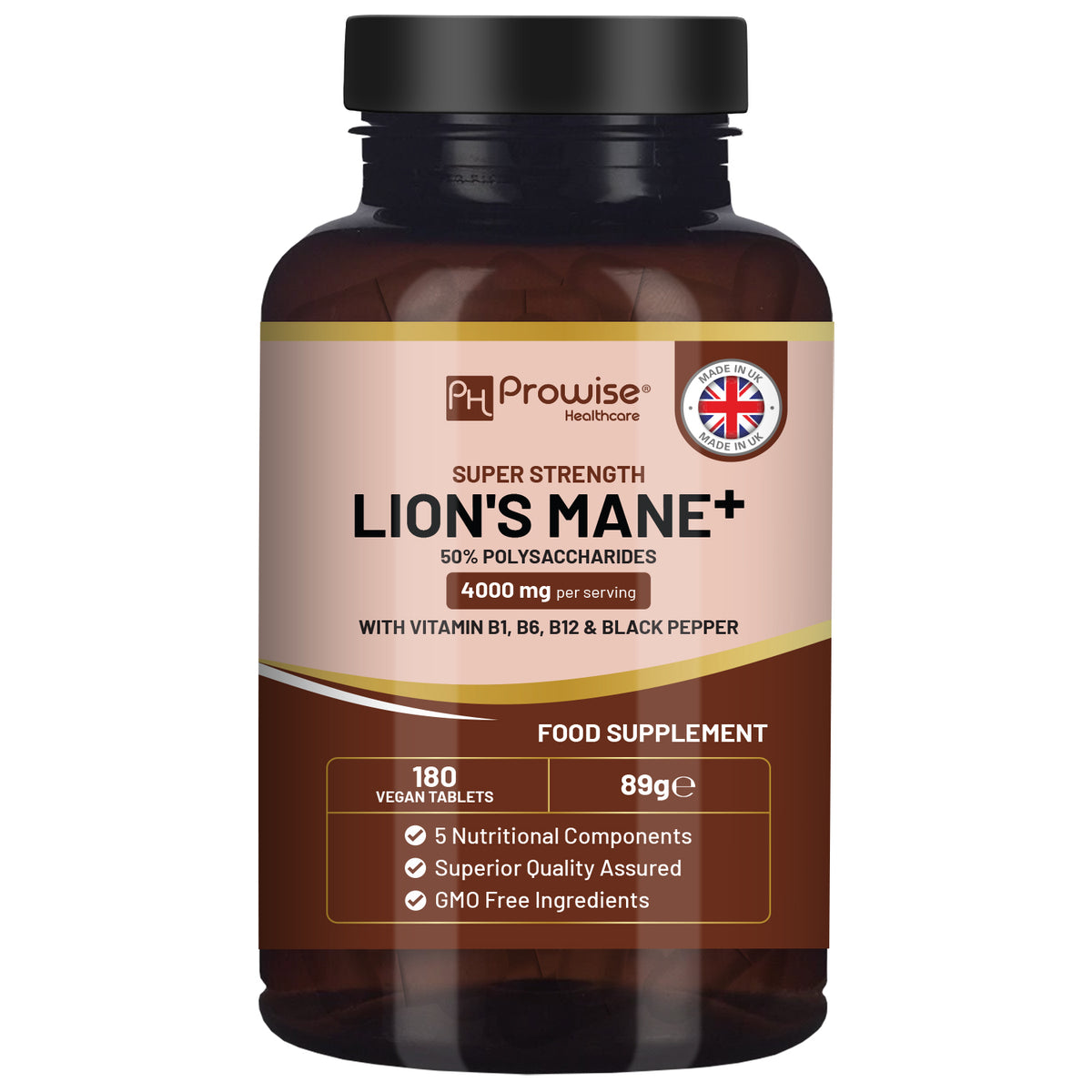 Prowise Healthcare Lion's Mane Mushroom Supplement 4000mg with Vitamin B1, B6, B12 and Black Pepper