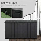 366L Outdoor Storage Box with Handles & Rollers – Double-Walled Weather-Resistant Plastic Chest, Black