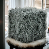 Dark Grey Faux Fur Cube Ottoman Footstool, 38cm – Super-Soft Sponge-Padded Footrest for Home or Office