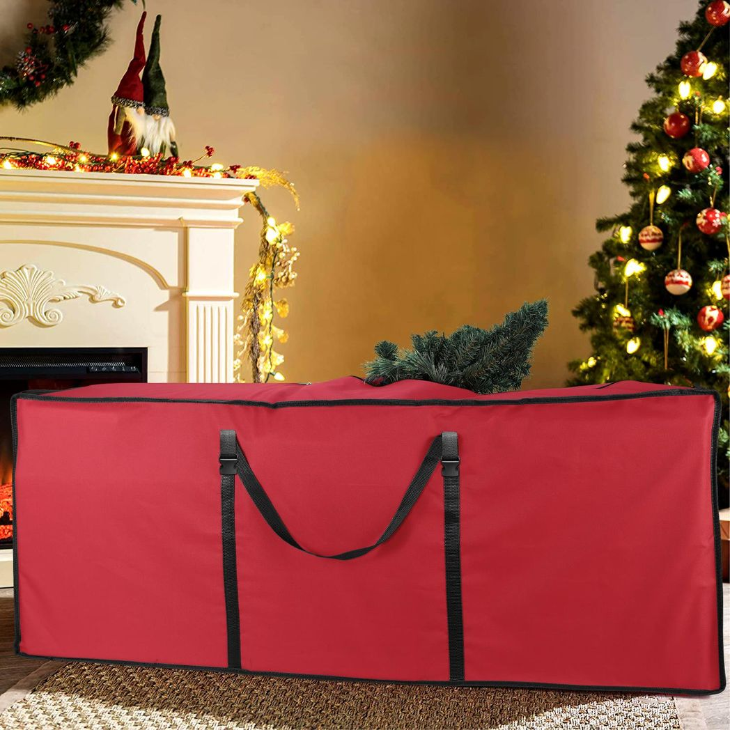 VINSANI Christmas Tree Storage Bag with Zip Closure & Carry Handles – Tear-Resistant, Red