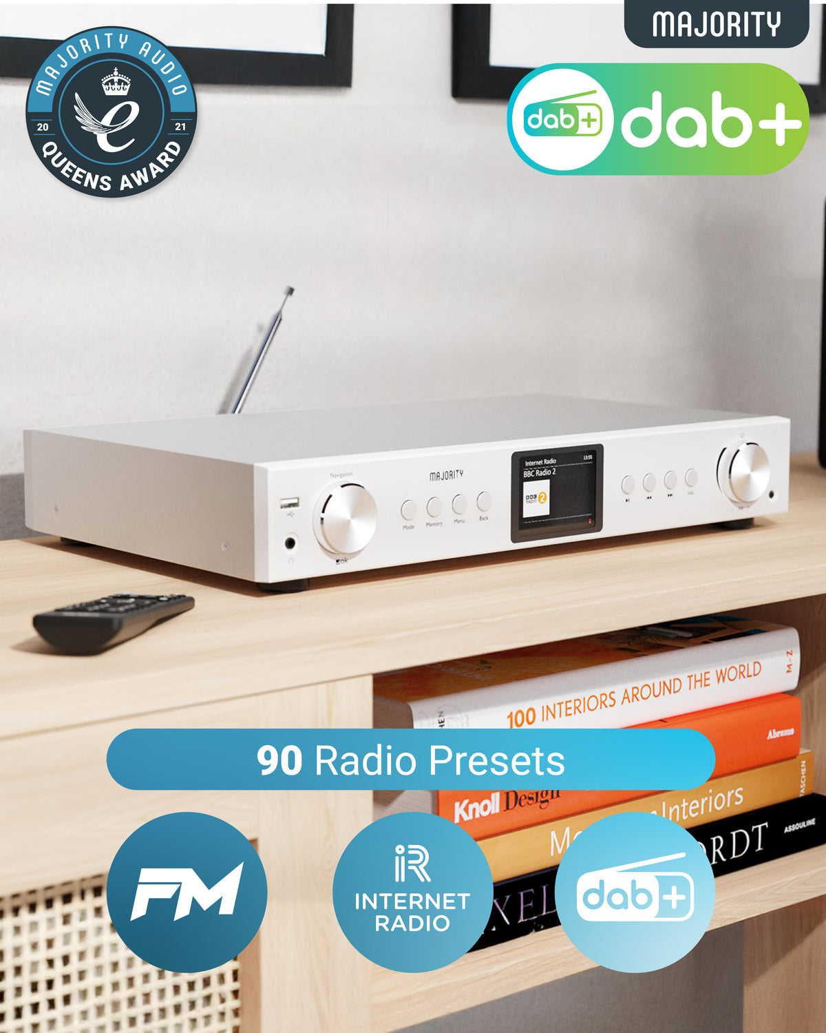 Majority Fitzwilliam 2 Hi-Fi System – Internet, DAB/DAB+ & FM Radio with Spotify Connect, Bluetooth, Silver