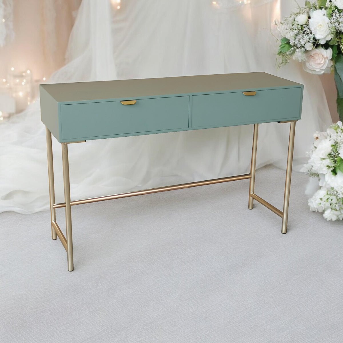 Green 120cm wooden 2-drawer side table