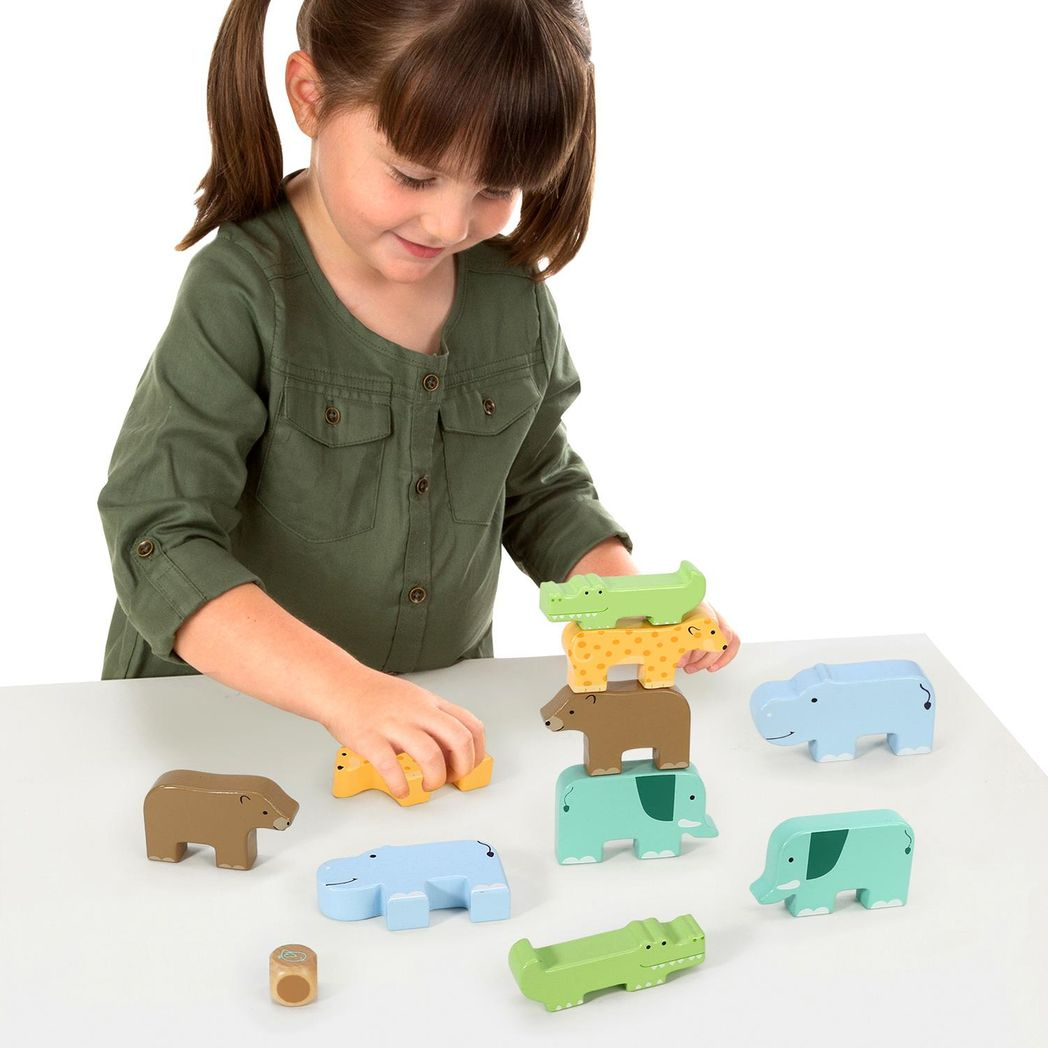 SOKA Wild Animal Wooden Stacking Toy – Montessori Balancing Puzzle, 5 Pairs, Ages 3+