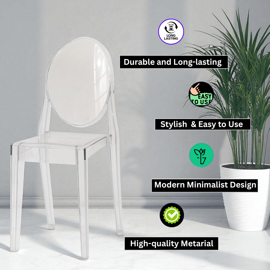 MSL Modern Ghost Clear Acrylic Dining Chair – Transparent Minimalist Seat for Dining Room, Kitchen & Office
