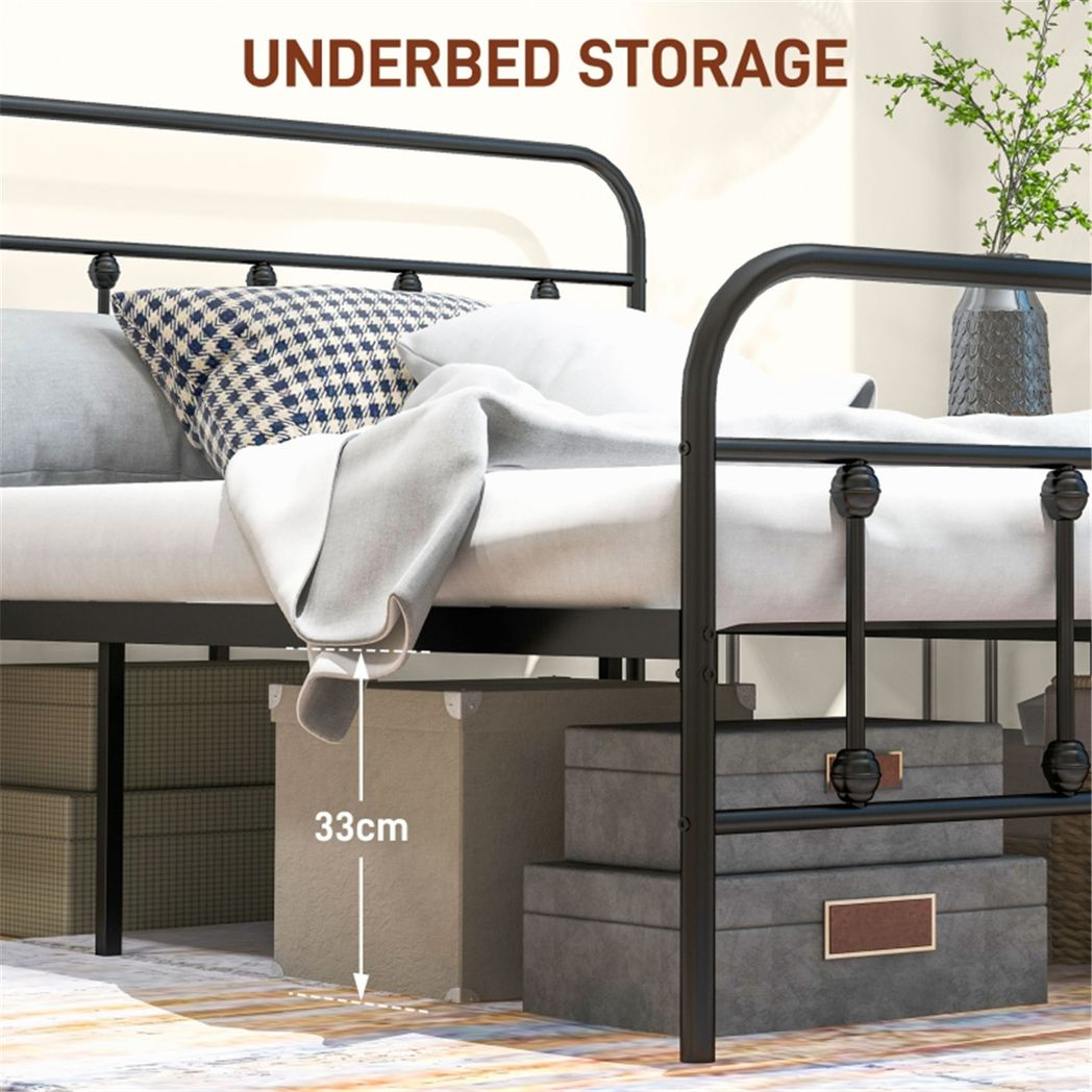 Double Metal Bed Frame with Built-In Slats – Sturdy Non-Squeak Frame for 140cm Mattress