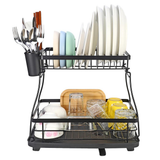 VINSANI 2-Tier Detachable Dish Drying Rack with Cutlery Holder – Space-Saving Kitchen Organiser, Black