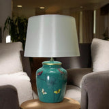 AcaciaHome 39cm Floral Ceramic Table Lamp with White Drum Shade – Corded Bedside Light for Bedroom, Study