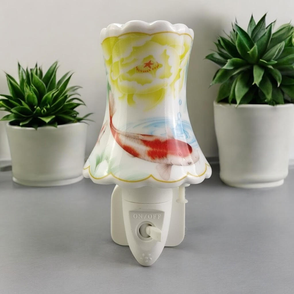 LED Floral Ceramic Night Light – Plug-In Decorative Nightlight for Bedrooms, Hallways and Bathrooms