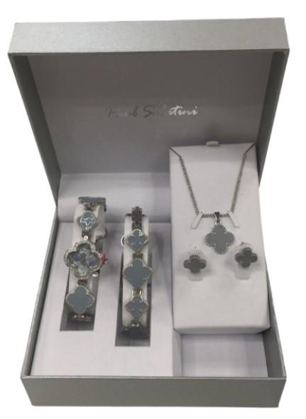 Paul Salatini Ladies Bling Watch Gift Set – Grey Dial, Silver Bracelet