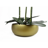 Leaf 60cm Artificial Orchid in White and Gold Ceramic Planter – Realistic PVC Flowers, Ready-to-Display Home Decor