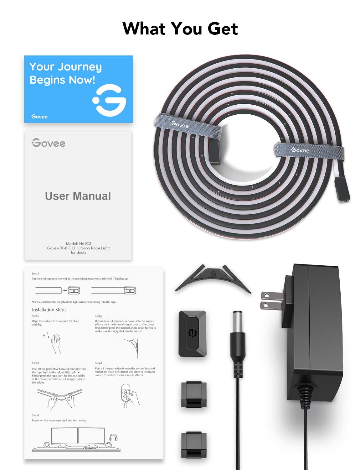 Govee Gaming Table Neon Rope Light, 3m – Segmented RGBIC Lighting with 12 Cutting Points