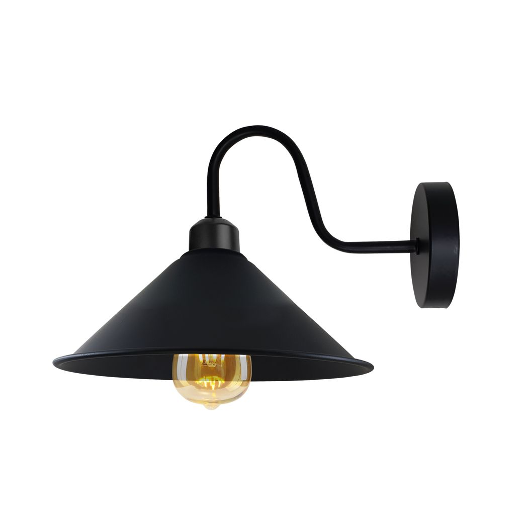 Vintage Swan Neck Wall Light with Cone Shade and E27 Socket – Dimmable Indoor Wall Sconce, Black