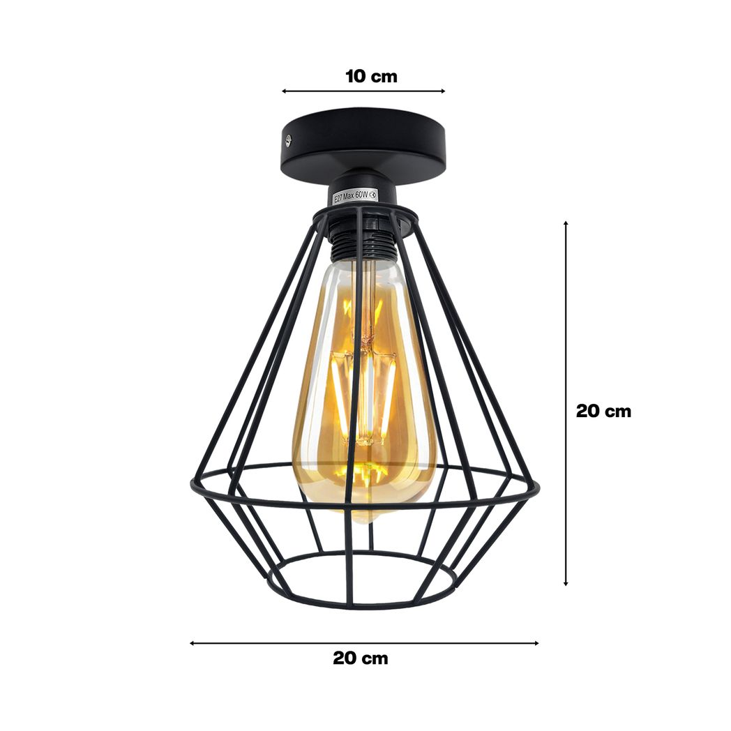 Vintage Industrial Round Wire Cage Ceiling Light with Metal Ceiling Rose & E27 Holder – Max 60W
