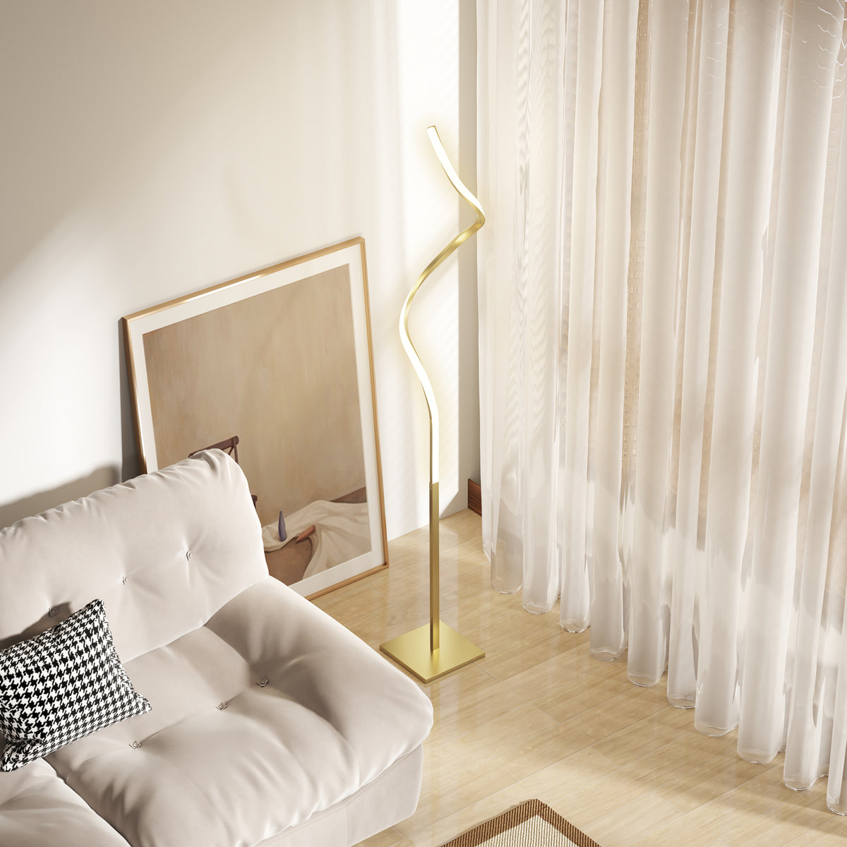 HOMCOM LED Floor Lamp, 3 Brightness Levels – Gold