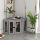 Dog Crate Furniture Side Table with Cushion & Large Entrance – For Medium Dogs up to 20kg, Grey