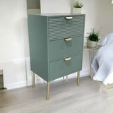 AcaciaHome Wooden 3 Drawer Chest with Solid Pine Top & Metal Handles – Compact Bedroom Storage, Green