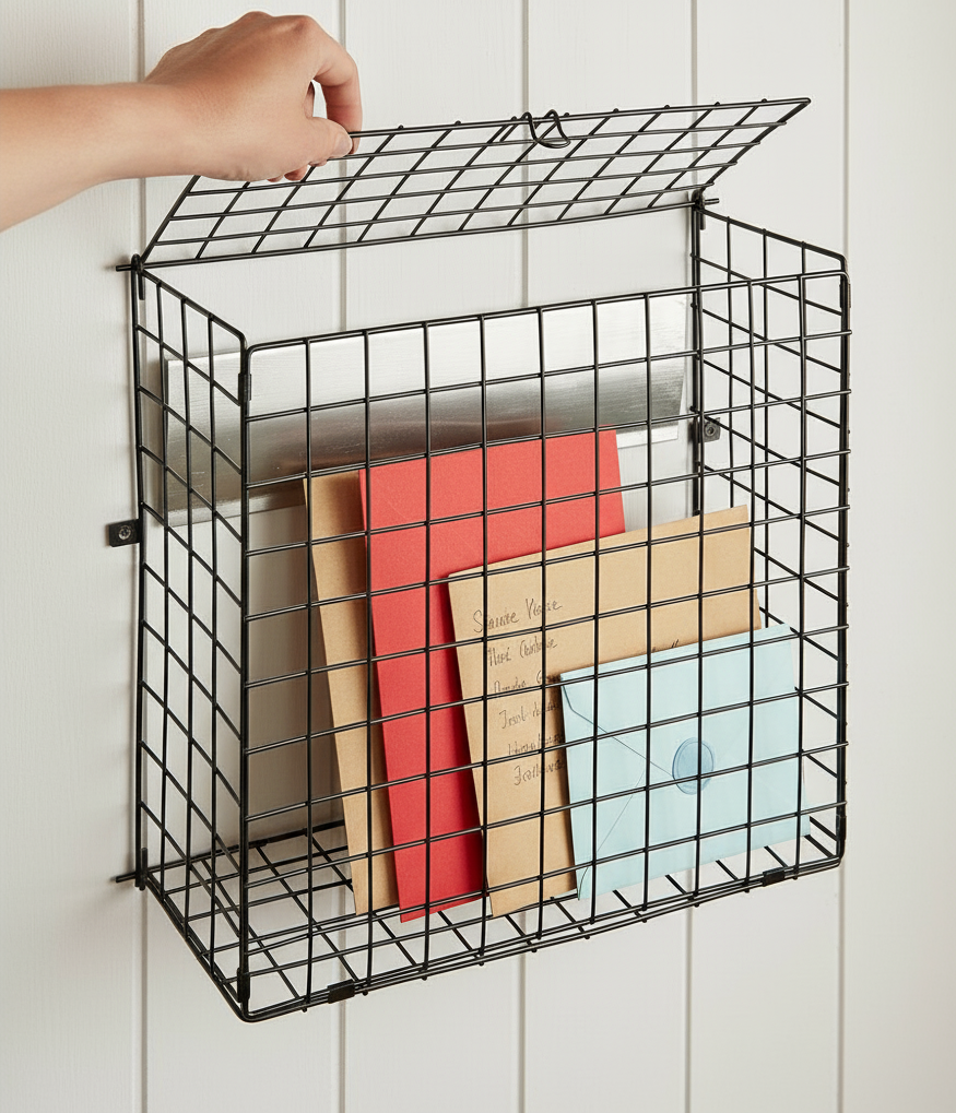 Avilo Metal Letter Cage for Front Door – Flip-Up Lid Mail Catcher Behind Letter Box