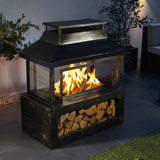 Neo Black Steel Outdoor Fire Pit Log Burner with Mesh Surround, Grate & Poker – 56cm Garden Patio Heater