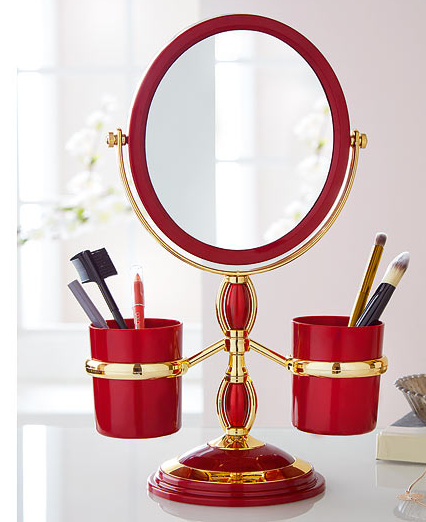 Avilo Double-Sided Make-Up Mirror with 2x Magnification and Holders – Dressing Table Vanity Mirror, Red