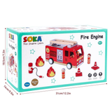 SOKA Wooden Fire Engine Playset with Extending Ladder, 4 Firefighter Figures & Hose – Kids Role Play Toy