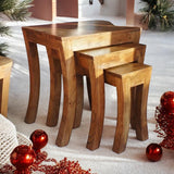 AcaciaHome Set of 3 Solid Wood Nesting Tables – Space-Saving Side Tables, Natural Finish