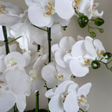 Leaf 60cm Artificial Orchid in White and Gold Ceramic Planter – Realistic PVC Flowers, Ready-to-Display Home Decor