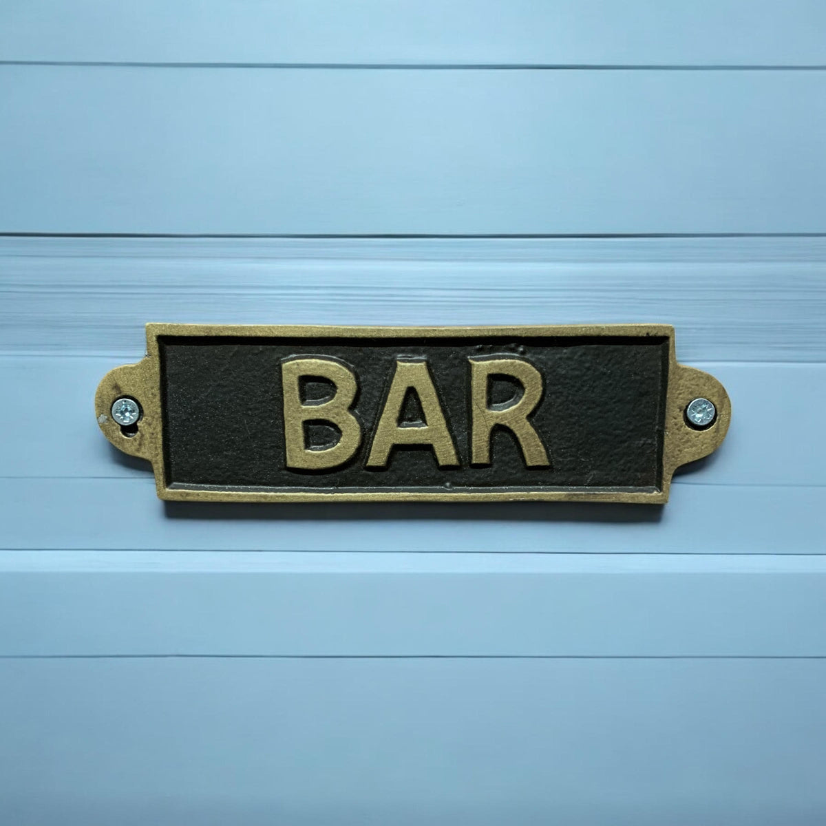 Bar Metal Door Sign – Small, Slim Hand Finished Wall Sign with Bar Message