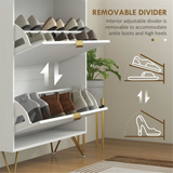 Narrow Shoe Storage Cabinet with 2 Flip Drawers & Top Drawer – Slim Shoe Cupboard for 12 Pairs, White