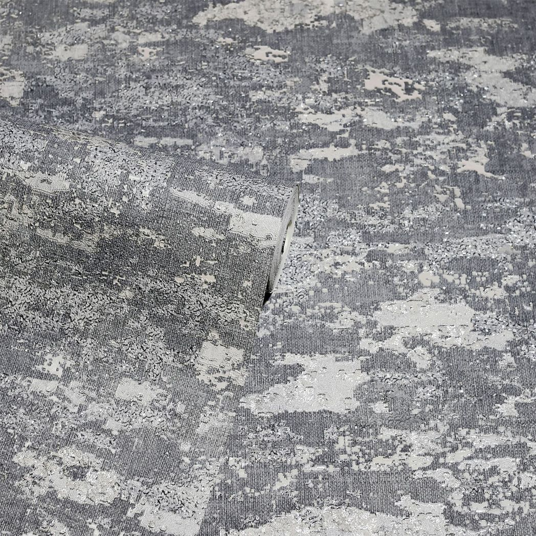 Arthouse Patina Heavyweight Vinyl Wallpaper with Metallic & Glitter Effects – Paste the Paper, Grey and Silver