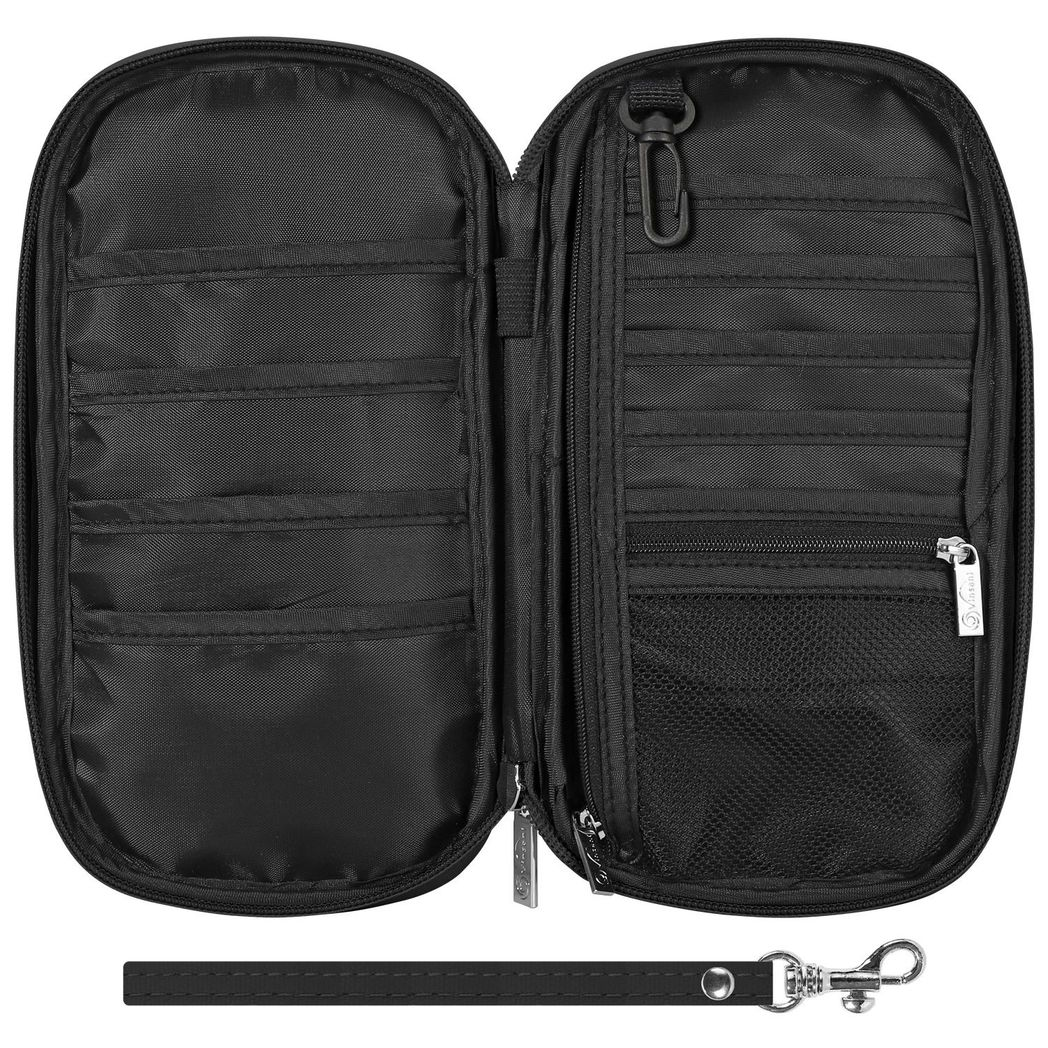 Vinsani Deluxe RFID Passport Holder with Card Slots & Zip Pocket – Travel Document Organiser, Black
