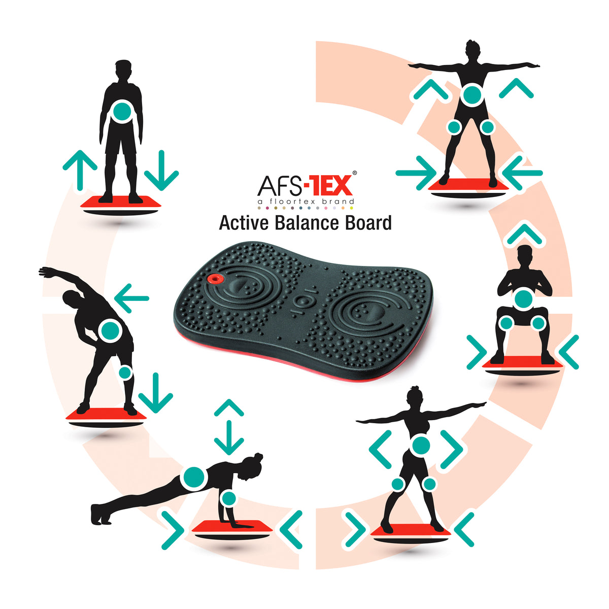 AFS-TEX Active Anti-Microbial Wobble Balance Board, 35 x 50cm – Standing Desk Core Exercise, Black