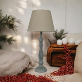 AcaciaHome Tall Washed Wood Table Lamp with Taupe Linen Shade – Shabby Chic & Farmhouse Lighting