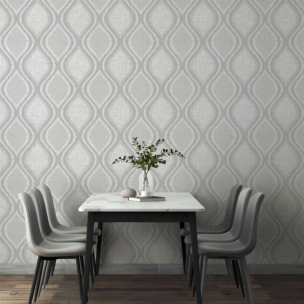 Arthouse Curve Heavyweight Vinyl Wallpaper with Teardrop Design & Metallic Shimmer – Strippable, Grey