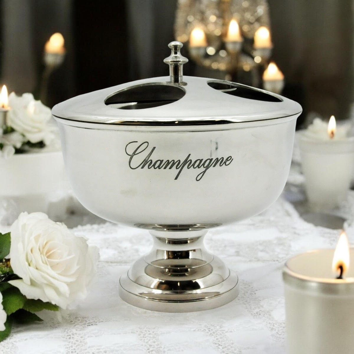 Vintage 32cm Silver Aluminium Ice Bucket with Side Handles – 4-Bottle Wine Cooler for Parties & Home Bars