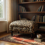 AcaciaHome Deluxe Upholstered Tapestry Ottoman Footstool with Storage Drawer – Solid Wood, Leopard Fabric