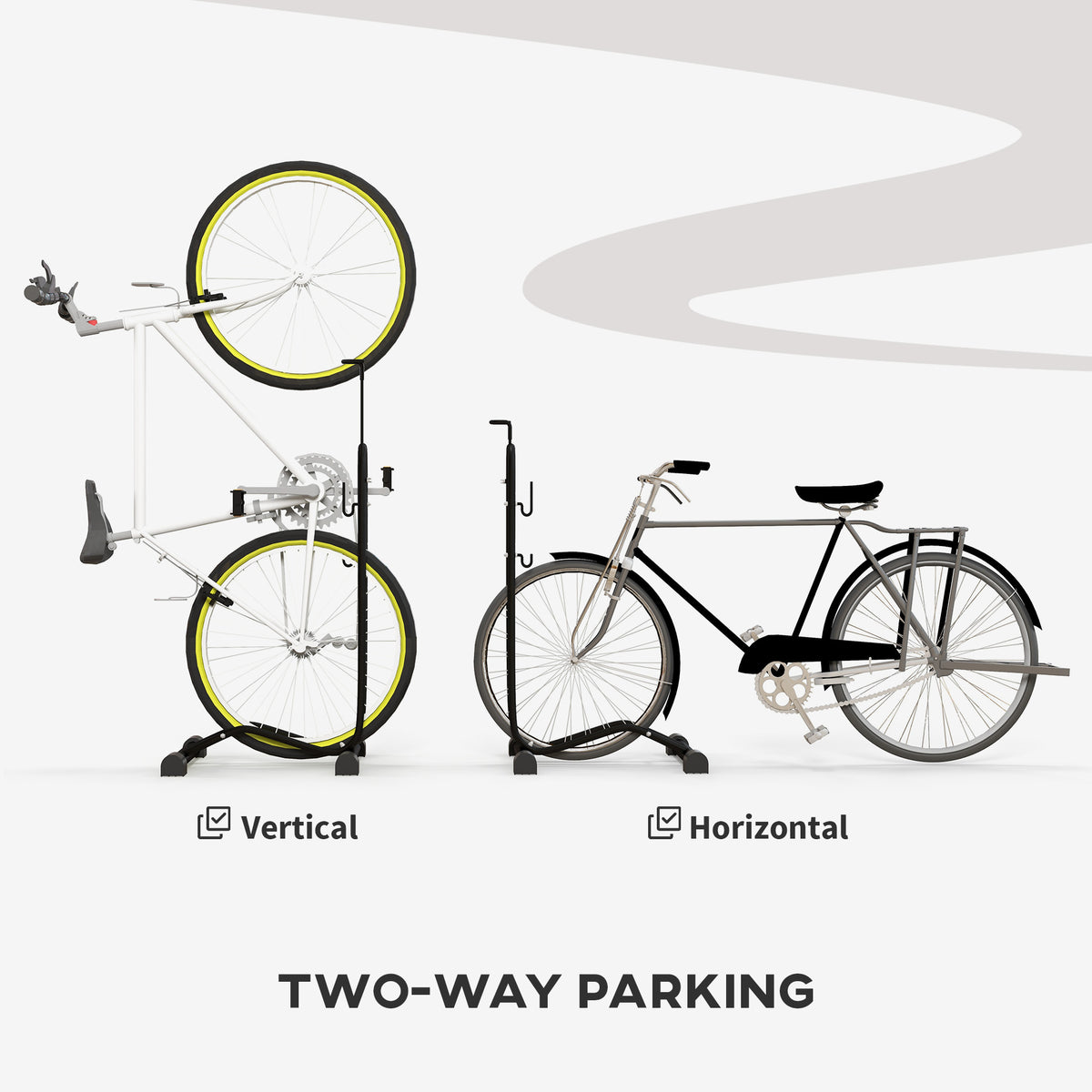 SPORTNOW Vertical & Horizontal Bike Rack for 6"–28" and 700c Bikes – Steel Bicycle Storage Stand, Black