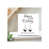 Aye Do Gifts Happy Birthday Puff Heart Earrings with Message Card – Silver Plated Gift in Black Gift Box