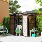 Outsunny 6.2 x 4.3ft Galvanised Steel Garden Shed with Vents & Sloped Roof – Outdoor Tool Storage, Oak